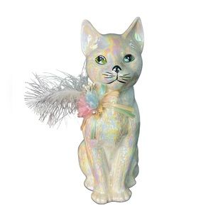 Vintage 1980s Enesco Iridescent Ceramic Cat 8”